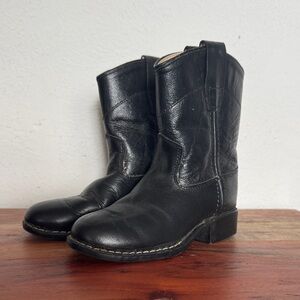 Old West Black Kids Leather Cowboy Boots